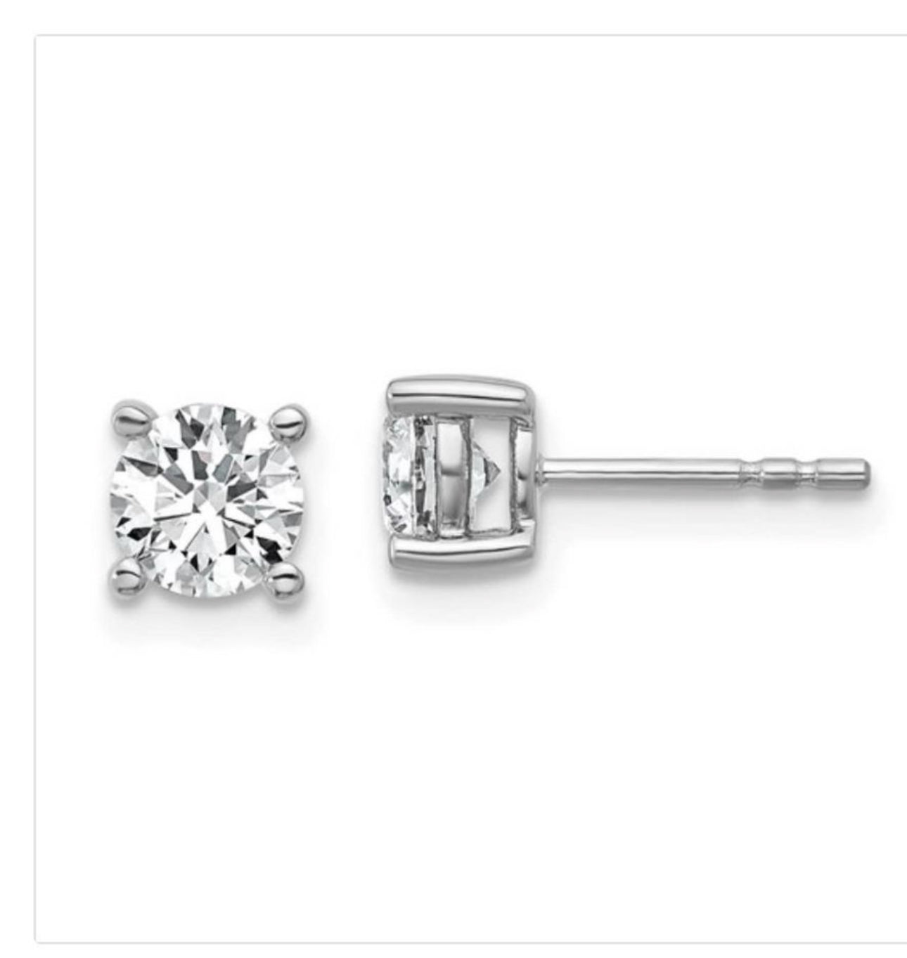 14k White Gold 1 carat total weight Round
VS/SI GH Lab Grown Diamond 4 Prong Stud
Post Earrings