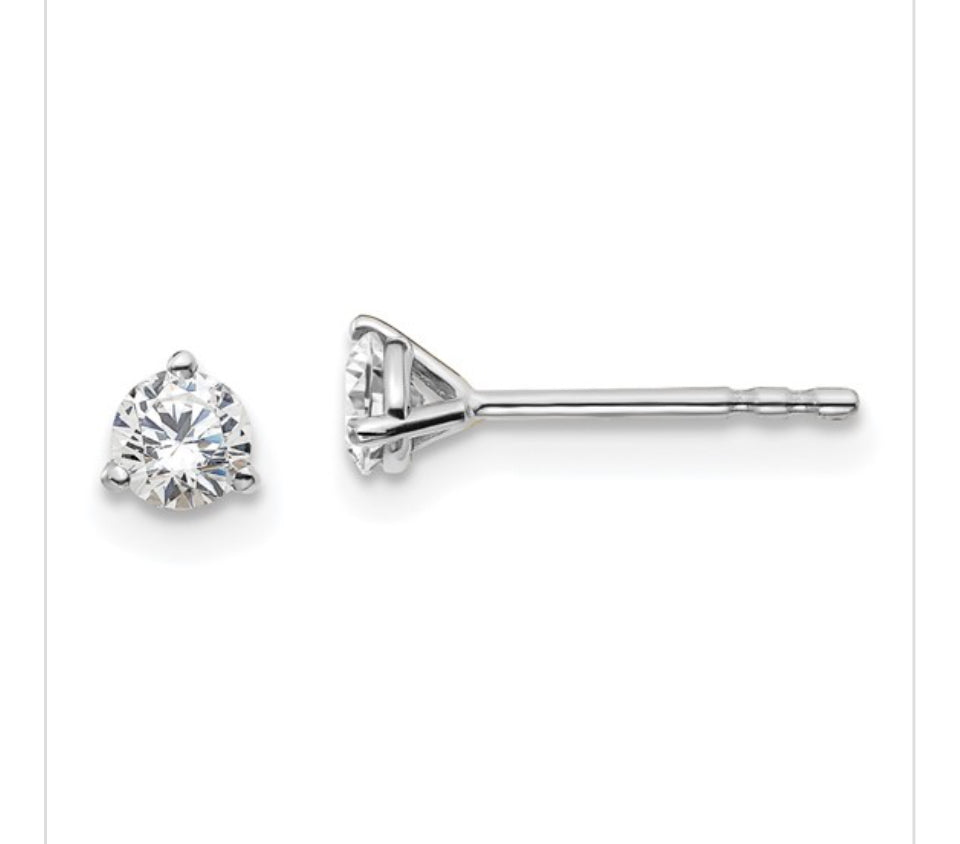 14k White Gold 1/3 carat total weight Round VS/SI DEF Lab Grown Diamond 3 Prong Stud Post Earrings