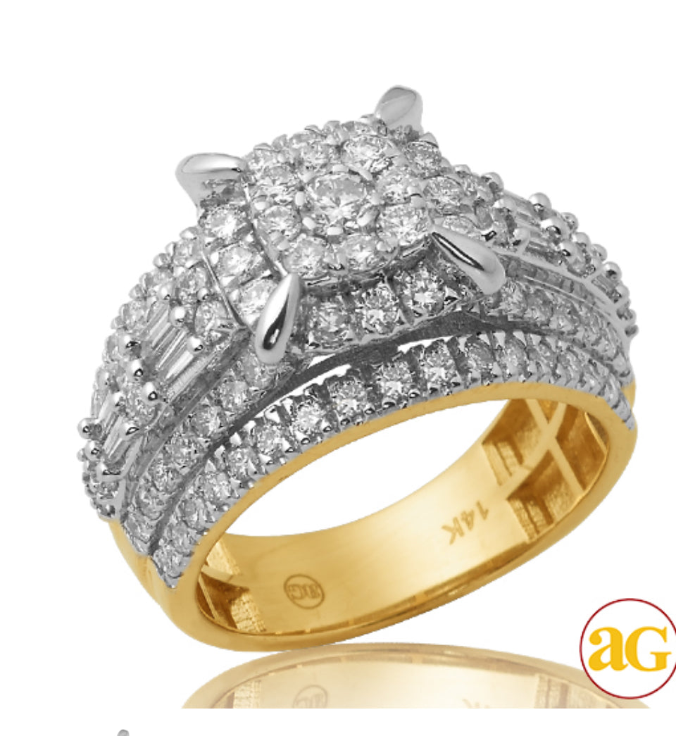 14KY 2.00CTW FLEUR DIAMOND SQUARE HEAD RING WITH H em #: FR2157Y