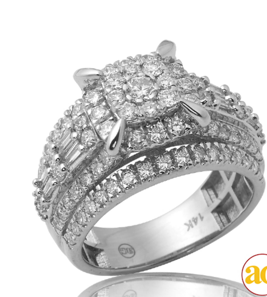 14KW 2.00CTW FLEUR DIAMOND SQUARE HEAD RING WITH H Item #: FR2157W