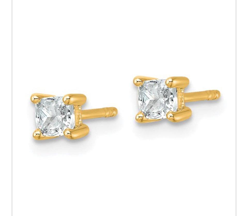 True Origin 14k 1/2 carat Cushion Lab Grown Diamond VS DEF 4 Prong Stud Earrings