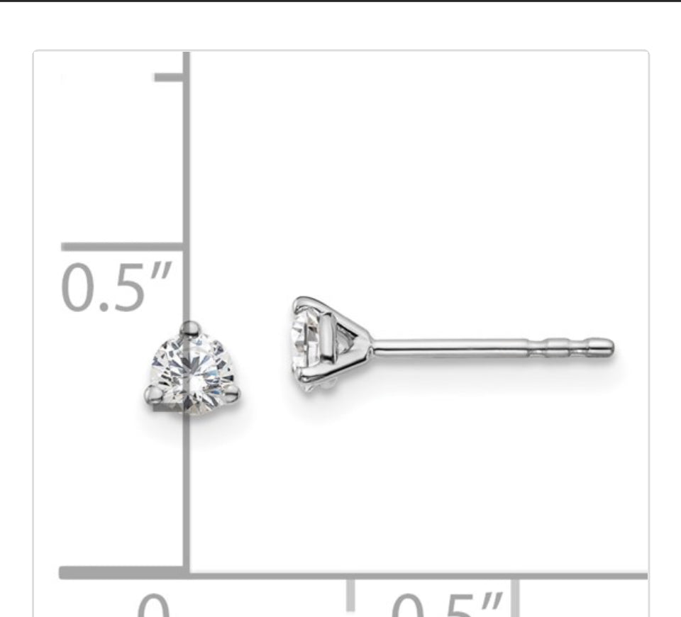 14k White Gold 1/4 carat total weight Round VS/SI DEF Lab Grown Diamond 3 Prong Stud Post Earrings