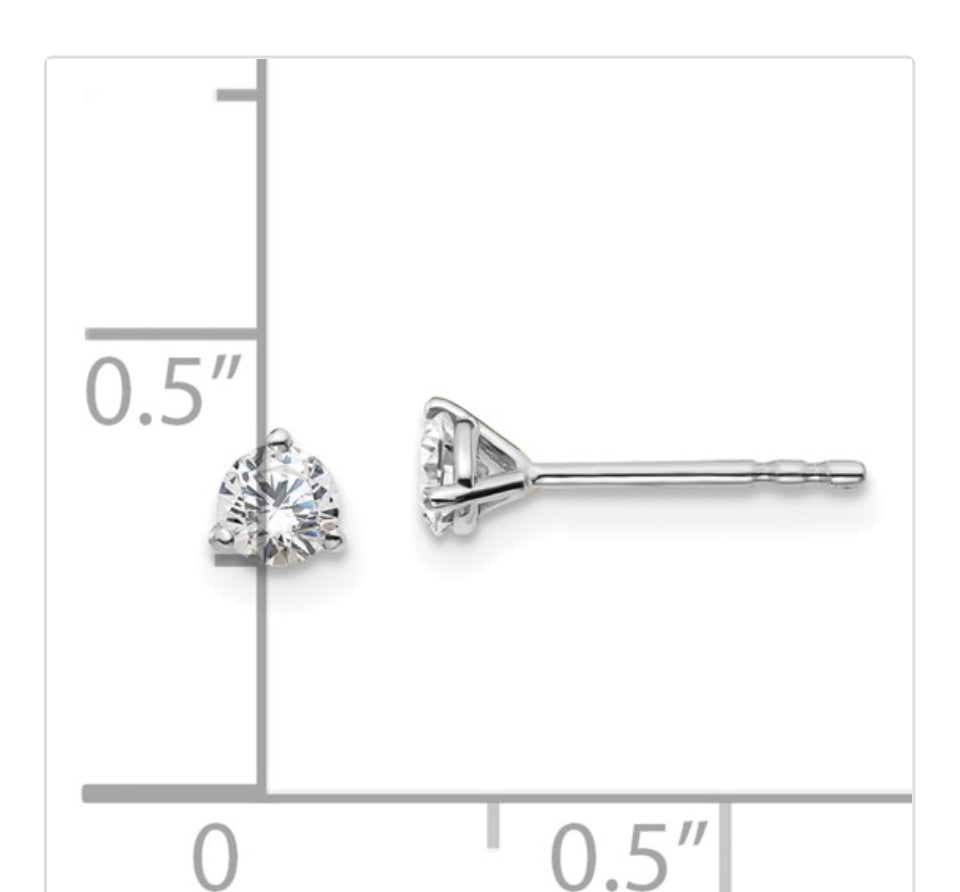 14k White Gold 1/3 carat total weight Round VS/SI DEF Lab Grown Diamond 3 Prong Stud Post Earrings