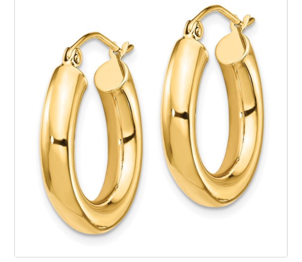 14k Polished 4mm Tube Hoop Earrings