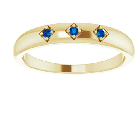 14K Yellow Natural Blue Sapphire Stackable Ring