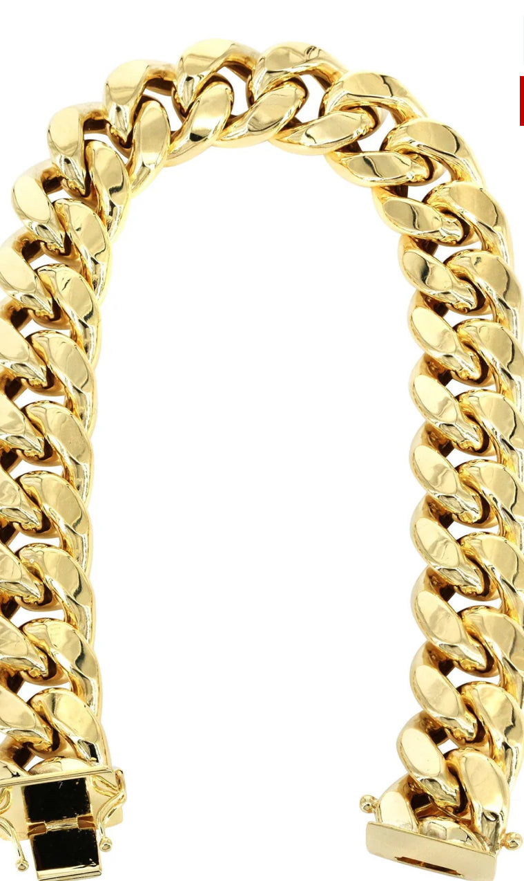 Semi Solid Mens Miami Cuban Link Bracelet 10K Yellow Gold