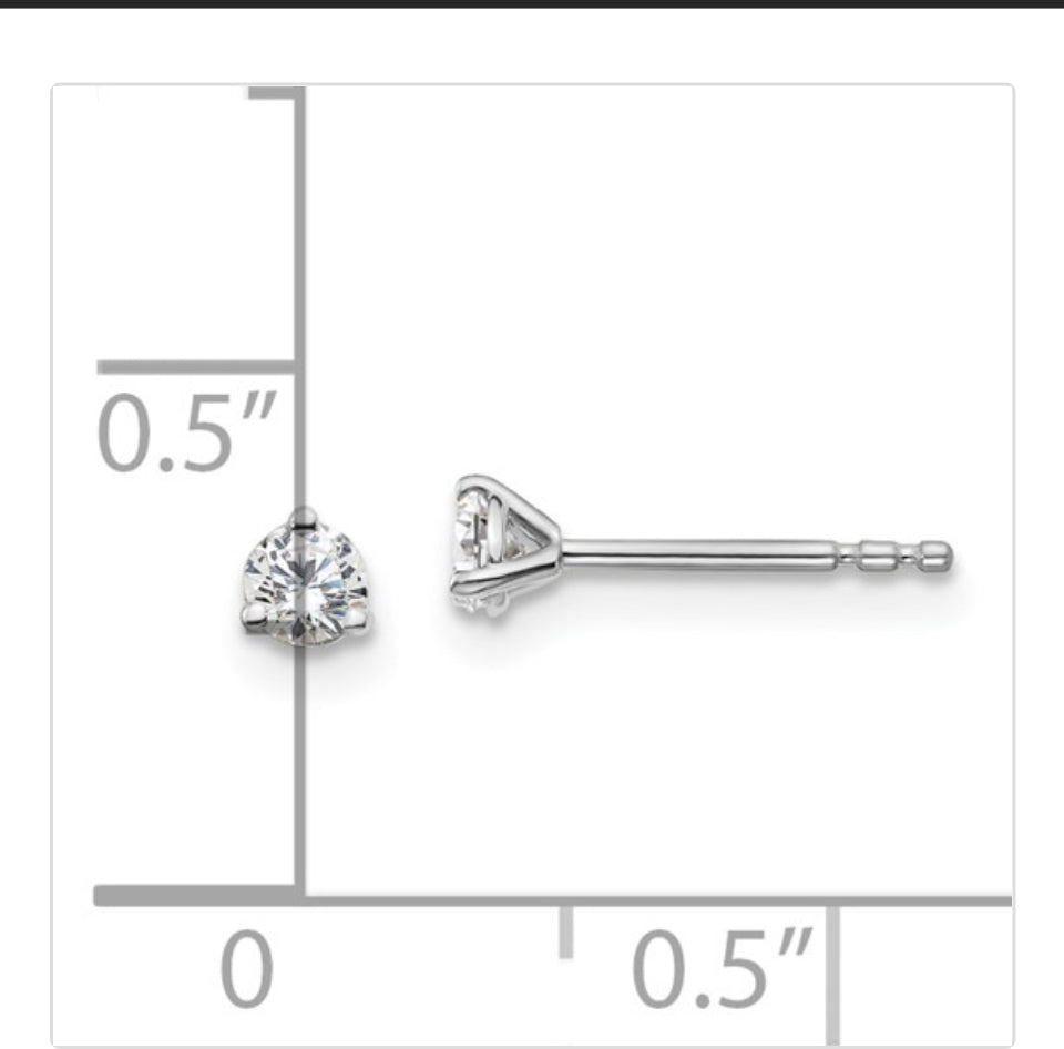 14k White Gold 1/5 carat total weight Round VS/SI DEF Lab Grown Diamond 3 Prong Stud Post Earrings