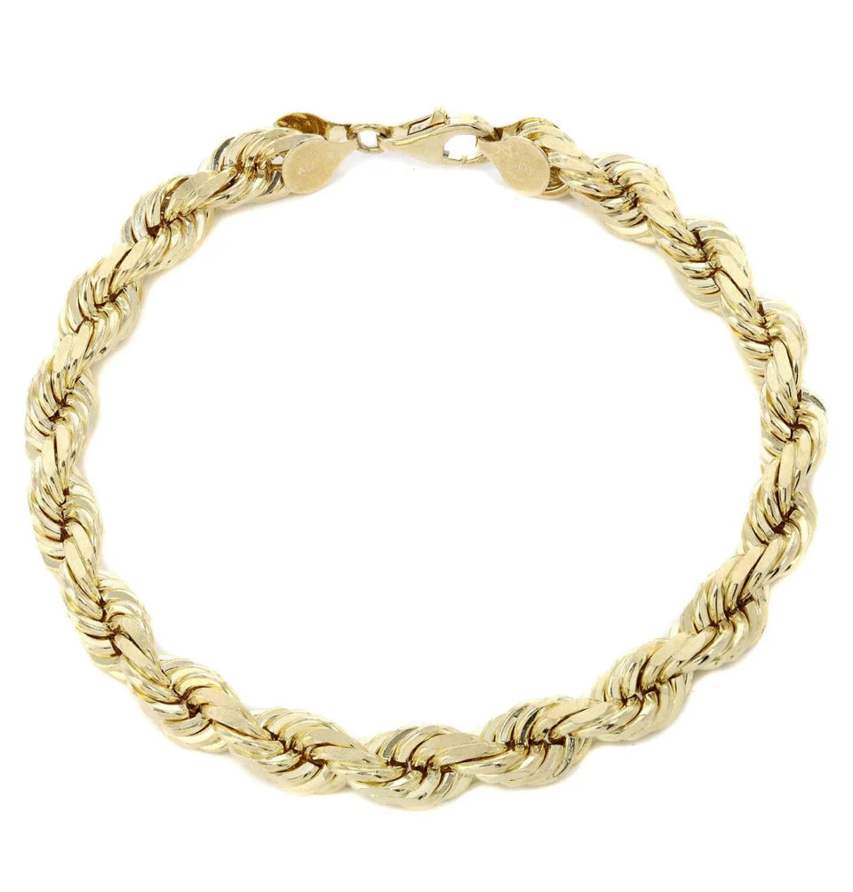 Solid Mens Rope Bracelet 10K Yellow Gold