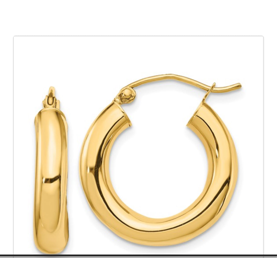 14k Polished 4mm Tube Hoop Earrings