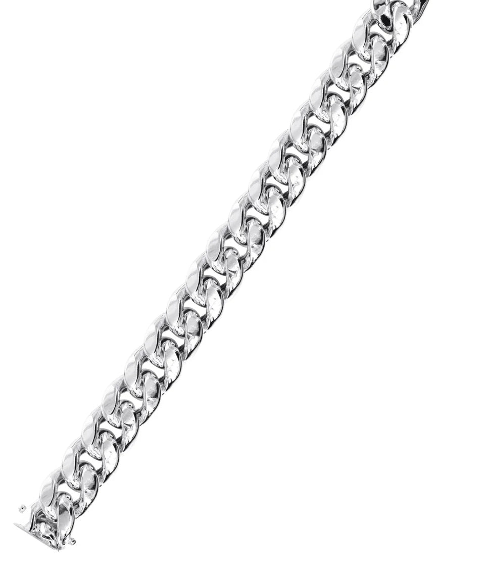 Semi Solid Mens Miami Cuban Link Bracelet 10K White Gold