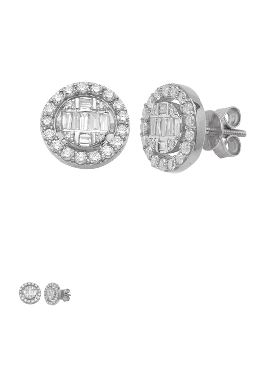 14KW 1.05CTW BAGUETTE DIAMOND ROUND CLUSTER
STUD