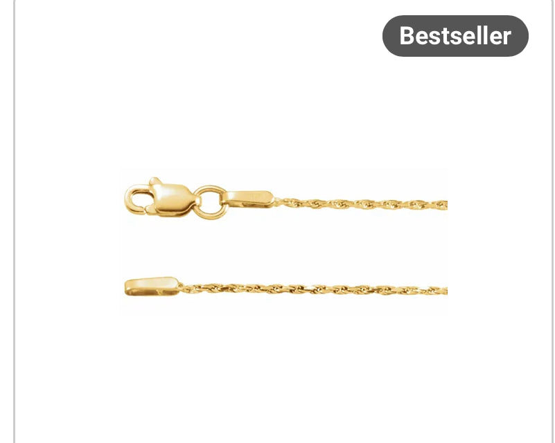 10K Yellow 1 mm Diamond-Cut Rope Chain by the Inch 20”