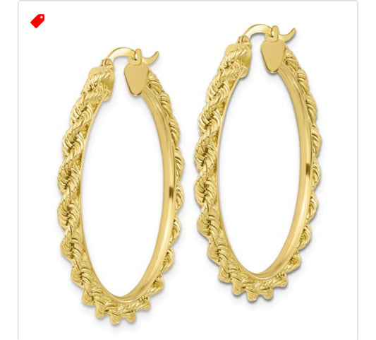 10kt 2x38 Rope Hoop Earrings