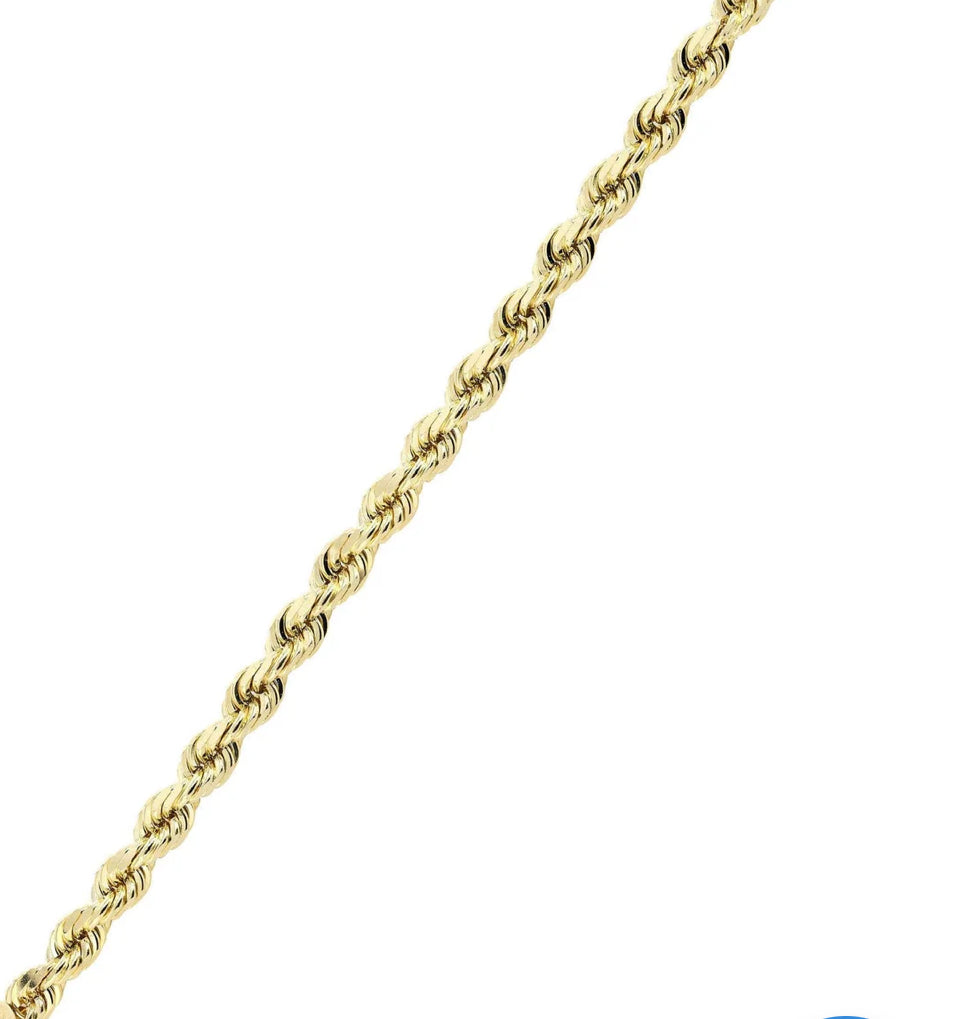 Solid Mens Rope Bracelet 10K Yellow Gold