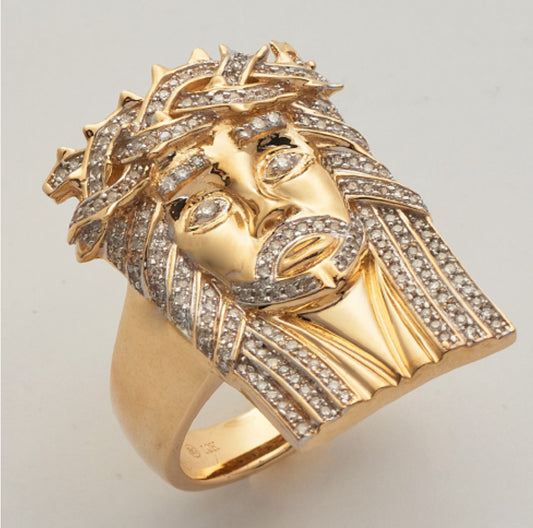 10KY 0.50CTW DIAMOND JESUS
HEAD MENS RING