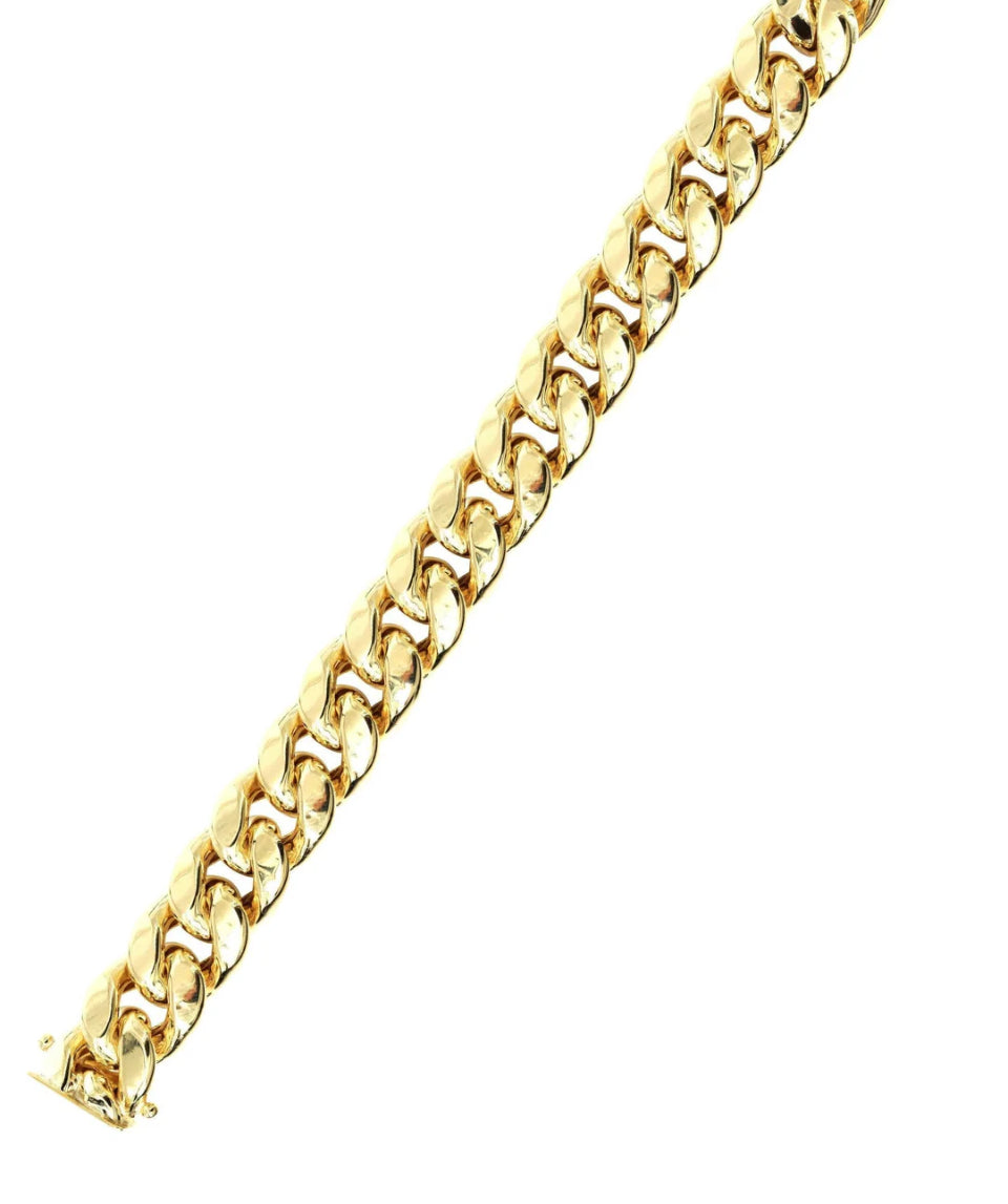 Semi Solid Mens Miami Cuban Link Bracelet 10K Yellow Gold