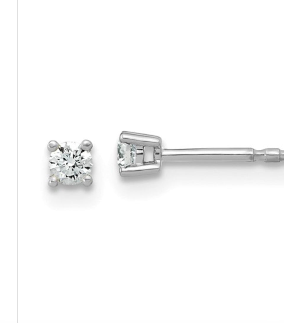 14k White Gold 1/10 carat total weight Round VS/SI GH Lab Grown Diamond 4 Prong Stud Post Earrings