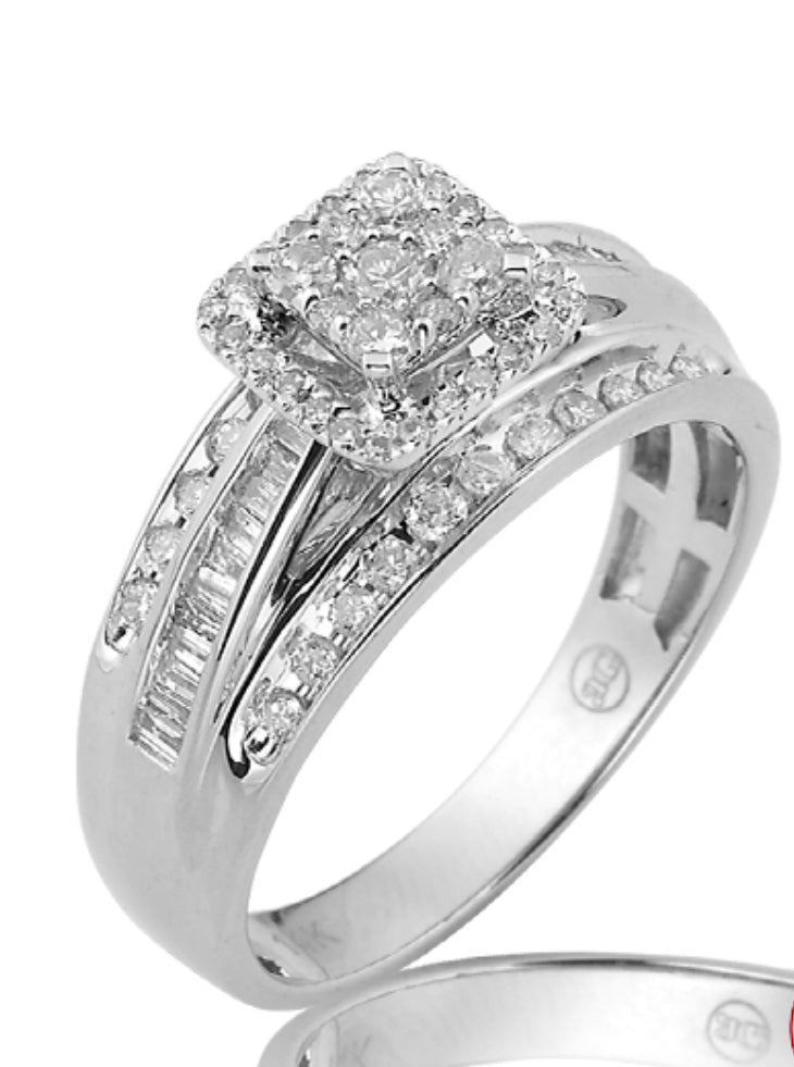 14KW 0.65CTW SQUARE FLUER DIAMOND BRIDAL RING WITH