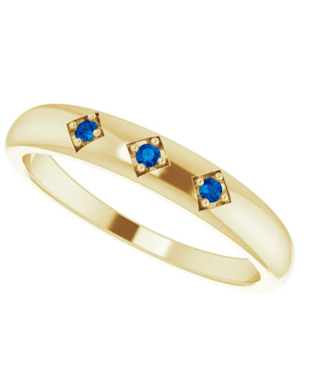 14K Yellow Natural Blue Sapphire Stackable Ring