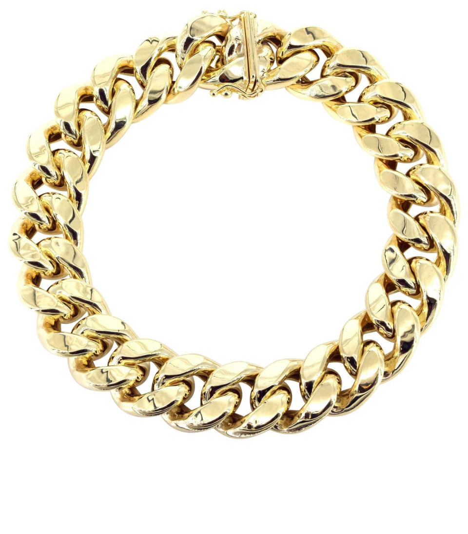 Semi Solid Mens Miami Cuban Link Bracelet 10K Yellow Gold