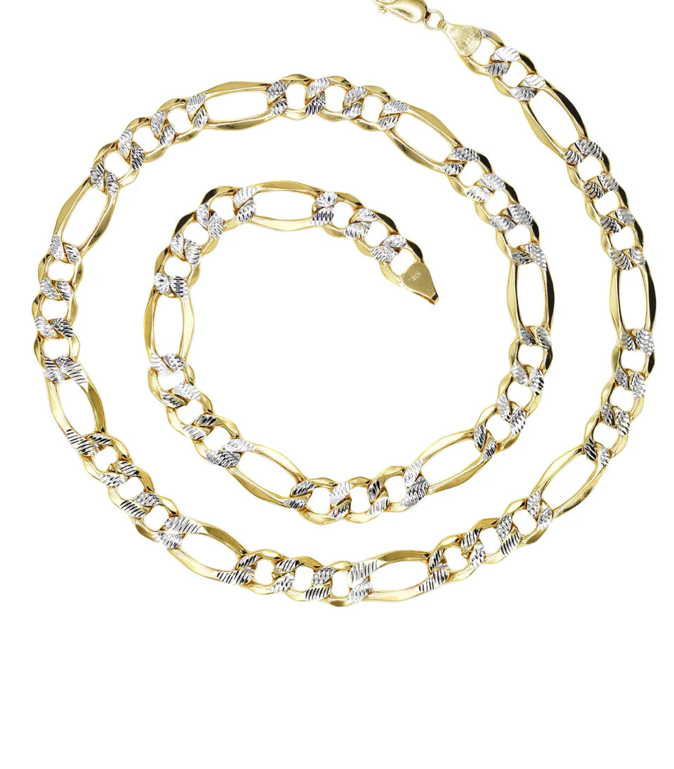 Gold Chain - Mens Diamond Cut Semi Solid Figaro Chain 10K Gold