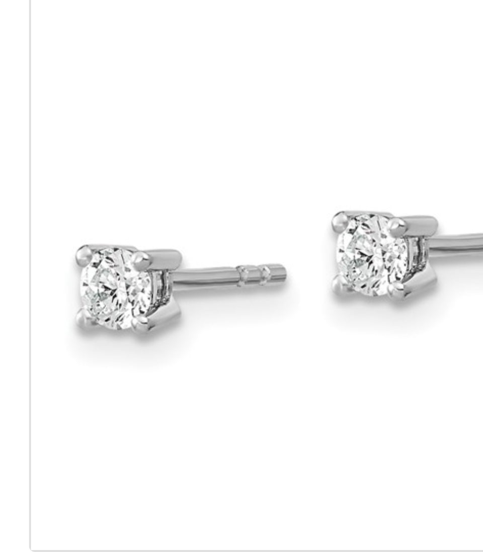 14k White Gold 1/10 carat total weight Round VS/SI GH Lab Grown Diamond 4 Prong Stud Post Earrings