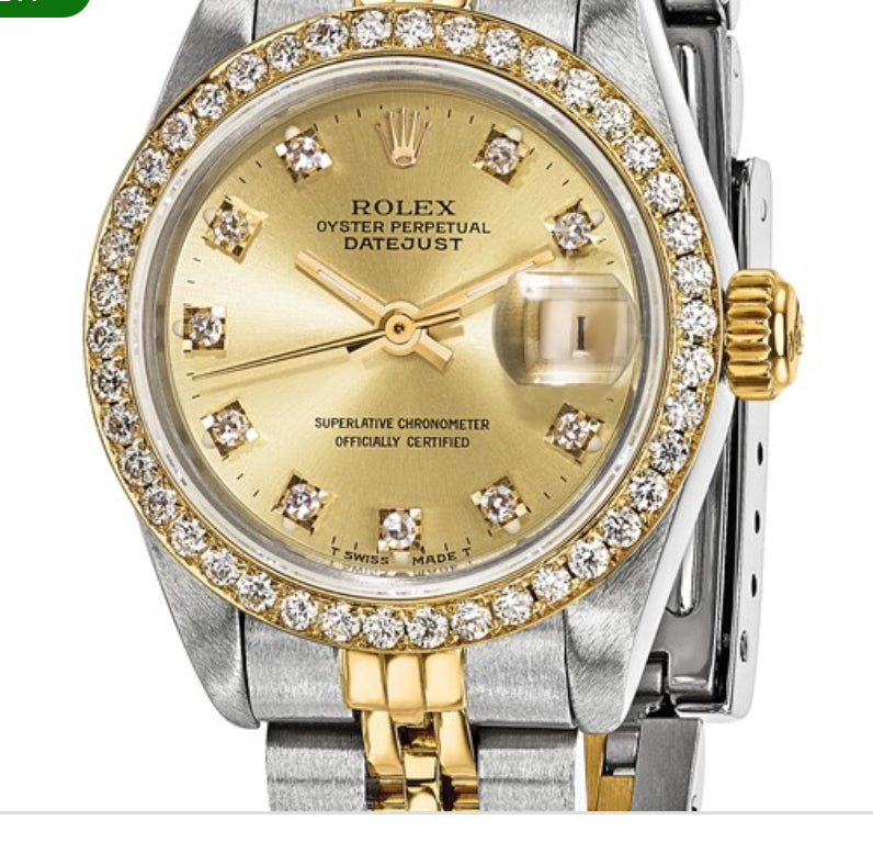 Swiss Crown™ USA Pre-owned Rolex-Independently Certified Steel and 18k 26mm Jubilee Datejust Champagne Diamond Dial and Bezel Watch