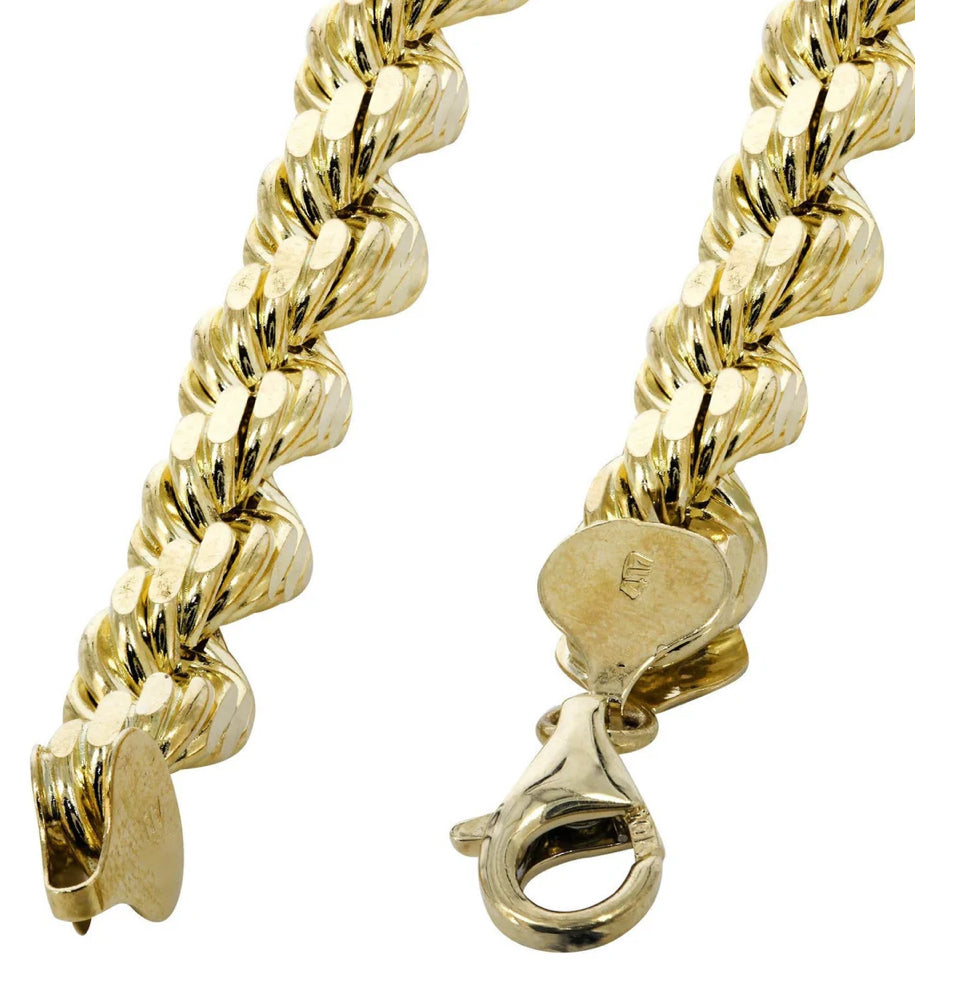 Solid Mens Rope Bracelet 10K Yellow Gold