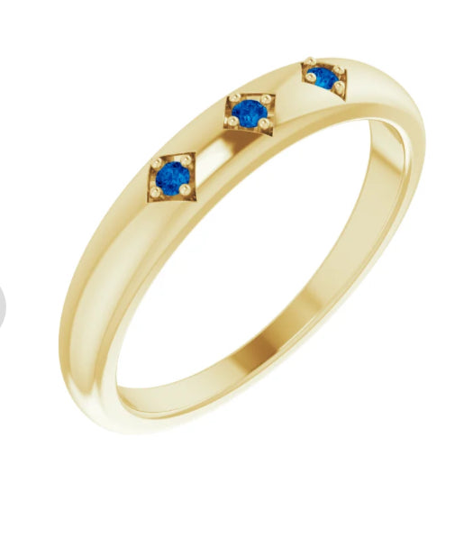 14K Yellow Natural Blue Sapphire Stackable Ring