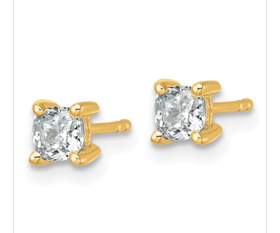 True Origin 14k 3/4 carat Cushion Lab Grown Diamond VS DEF 4 Prong Stud Earrings