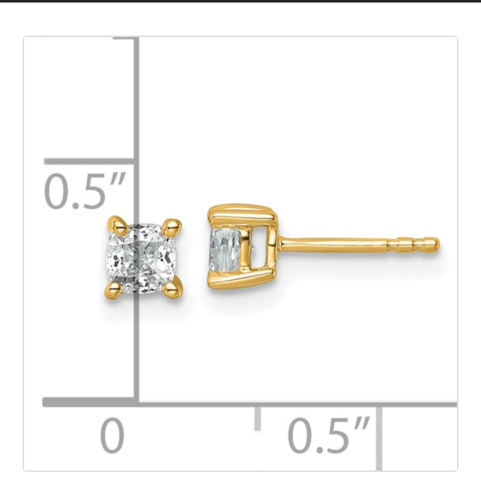 True Origin 14k 3/4 carat Cushion Lab Grown Diamond VS DEF 4 Prong Stud Earrings