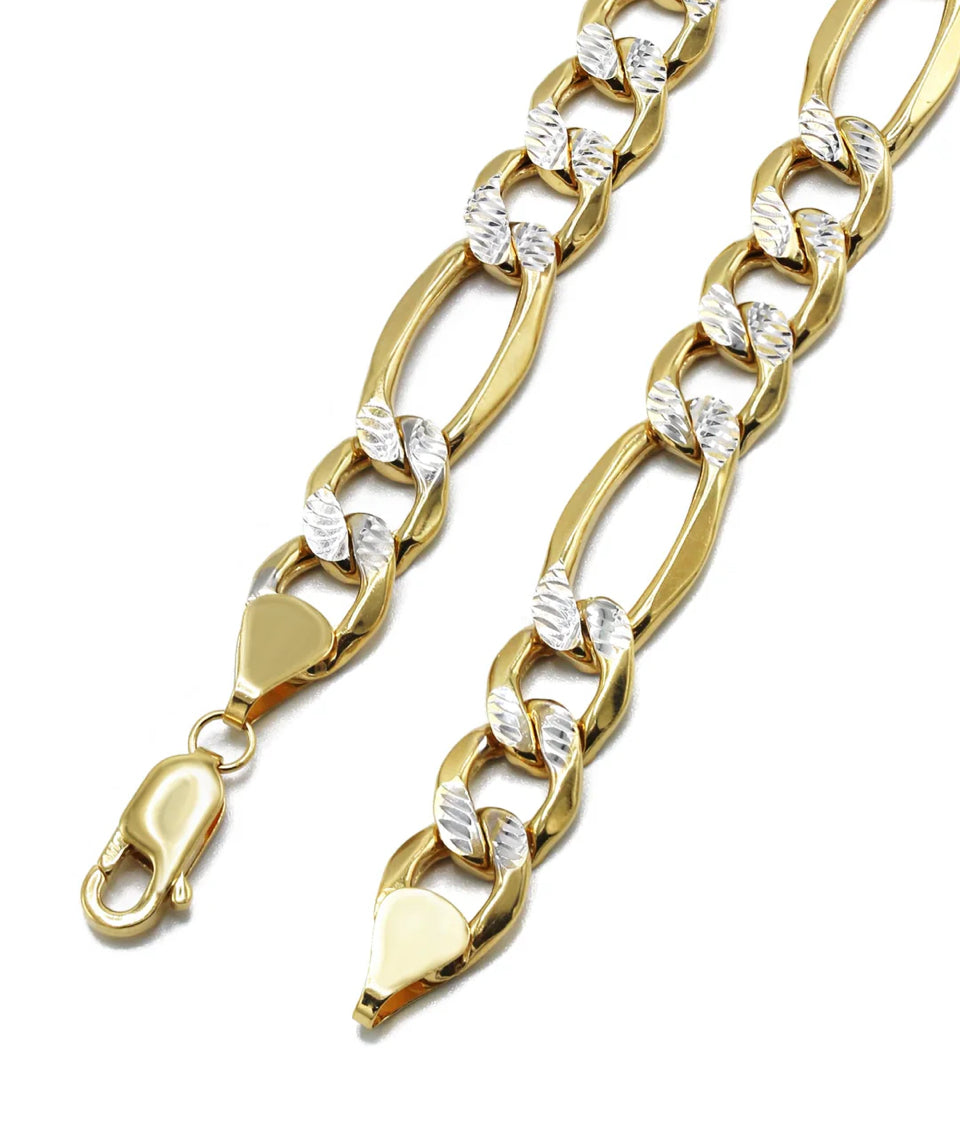 Gold Chain - Mens Diamond Cut Semi Solid Figaro Chain 10K Gold