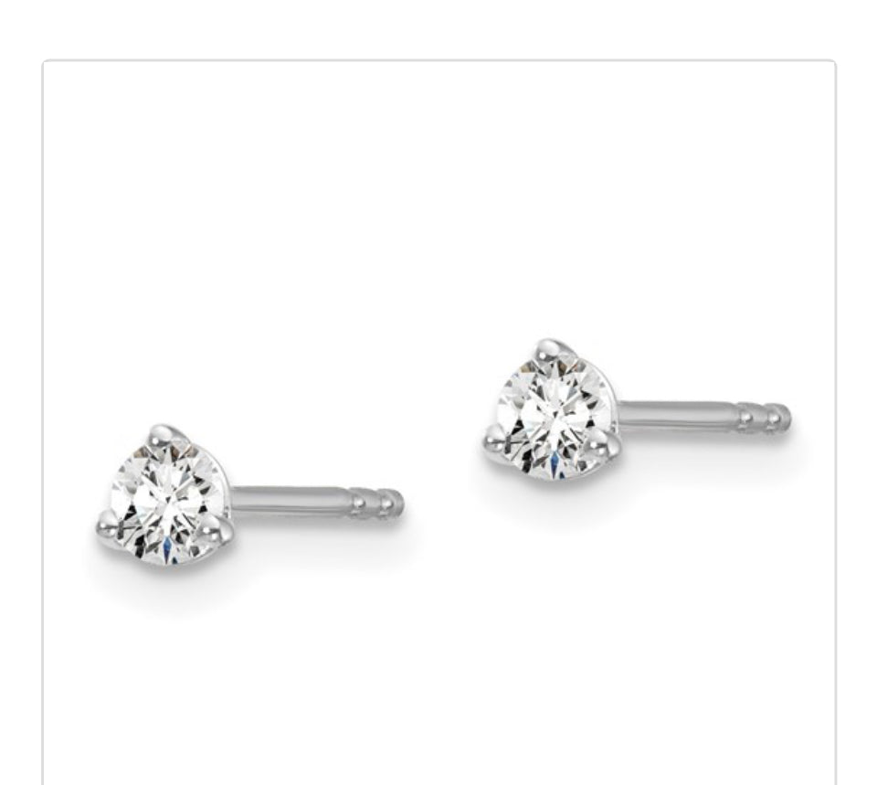 14k White Gold 1/5 carat total weight Round VS/SI DEF Lab Grown Diamond 3 Prong Stud Post Earrings